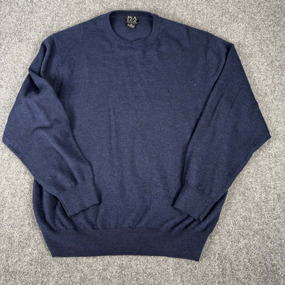 Jos A Bank Sweater Mens XL Blue 100% Merino Wool Knit Pullover Long Sleeve